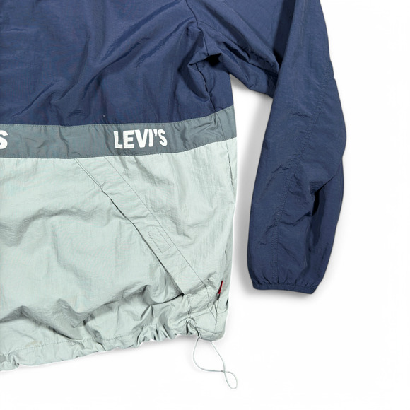 Levis Jacket Adult XXL Blue Gray Taslan Anorak Nylon Colorblock Windbreaker Y2K - Picture 6 of 11